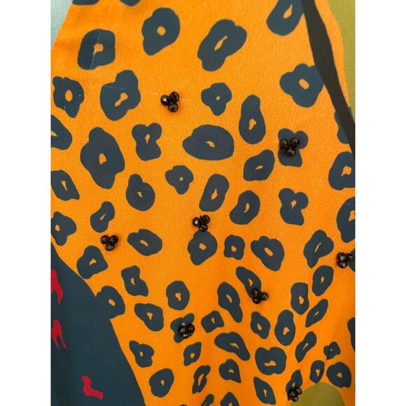 Colorful Abstract Caftan Flowy Bathing Suit Cover-Up Lounge Wear Bead Accents M - Picture 4 of 5